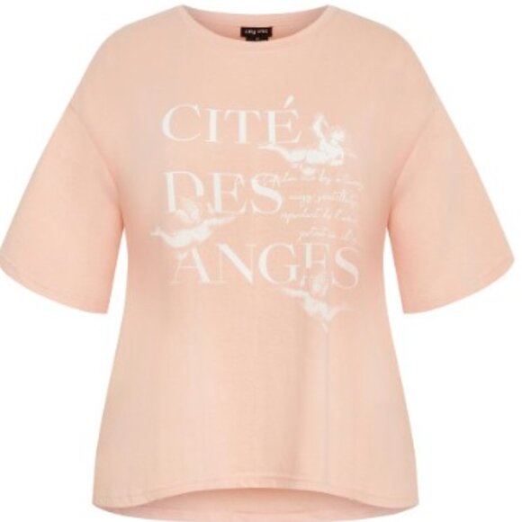 City Chic Oversized Angels Tee Dusty Peachy Rose Size 14 New NWT - Picture 2 of 9